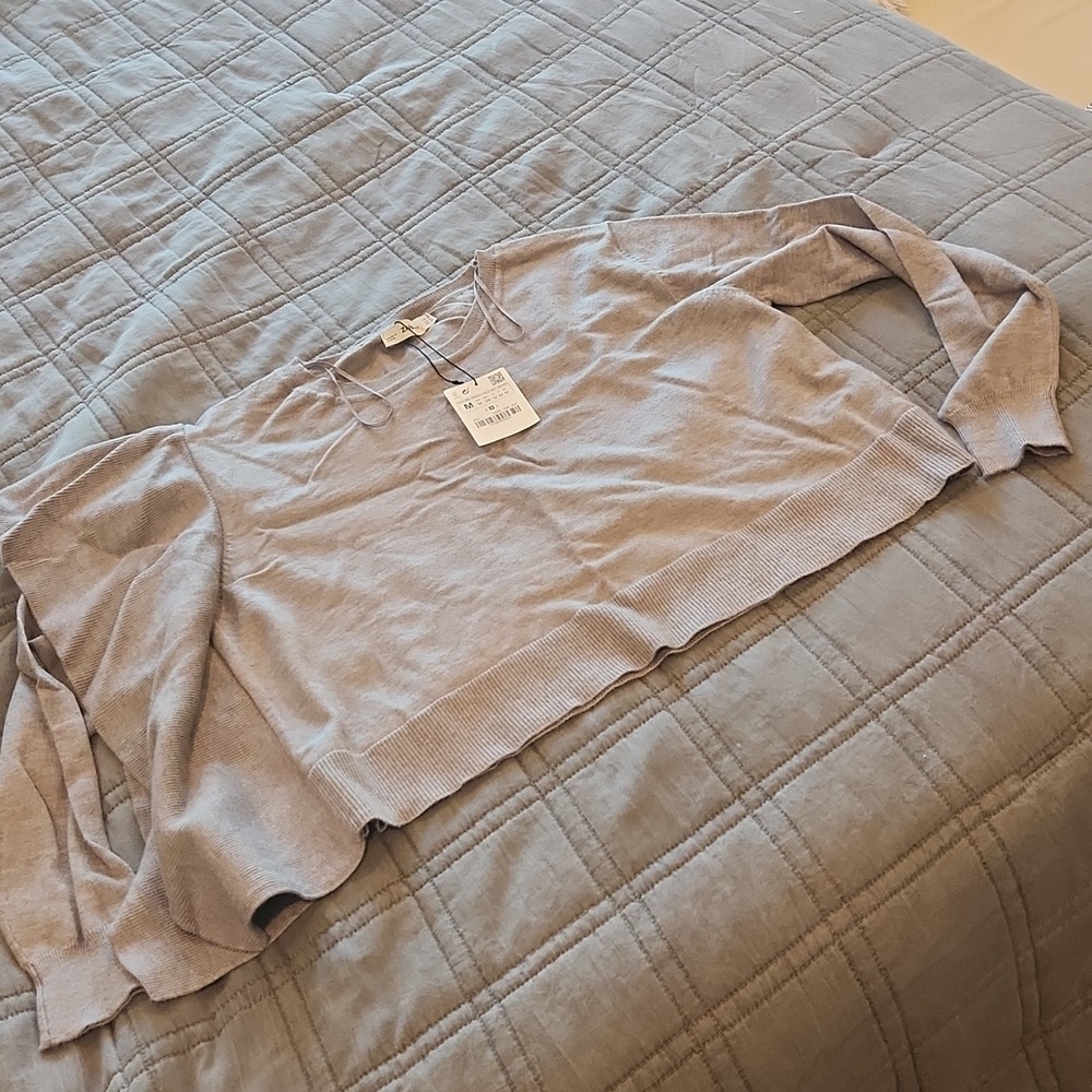 Zara Cropped Crew Neck Gray Sweater Size M, New With Tags! - Picture 3 of 9